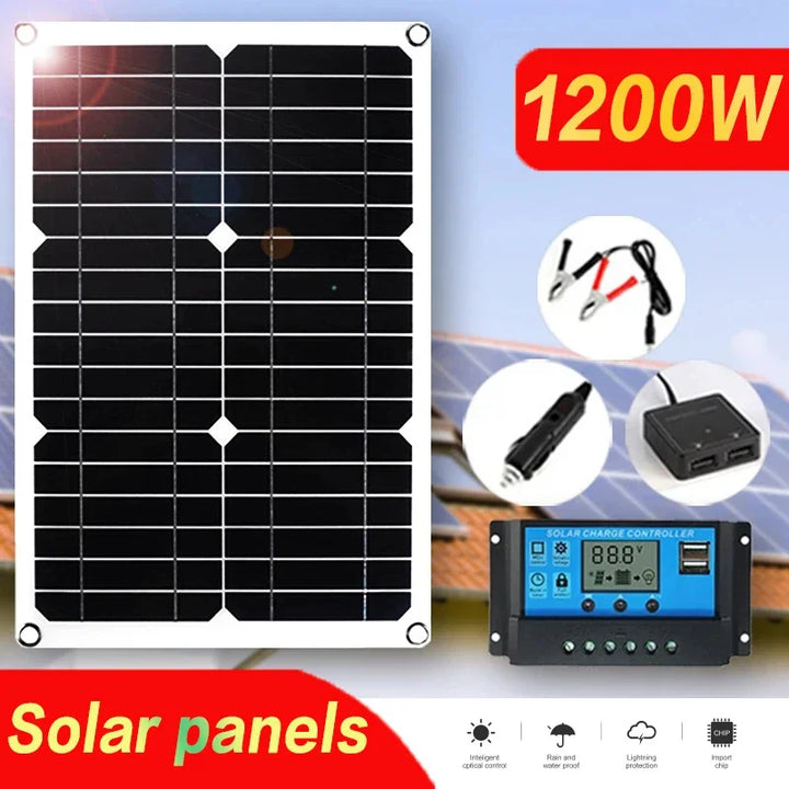 Luvikno | SolaVibe Solpanel 1200W | Fleksibelt 12V ladepanel | 2x USB & 100A laderegulator | Utendørs camping