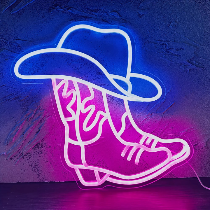 USB-drevet cowboystøvler neonskilt for westerninnredning Luvikno