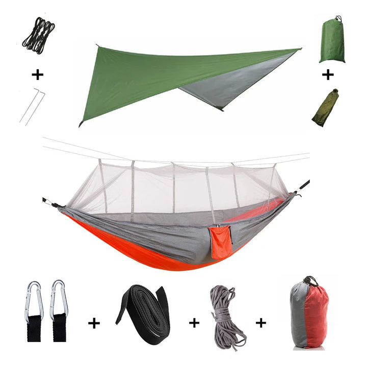 Luvikno | Trek Viva Camping Hengekøye | Integrert Myggnett & Regntrekk | Ultralett & Rivsterk | 3-i-1 Utendørs Løsning