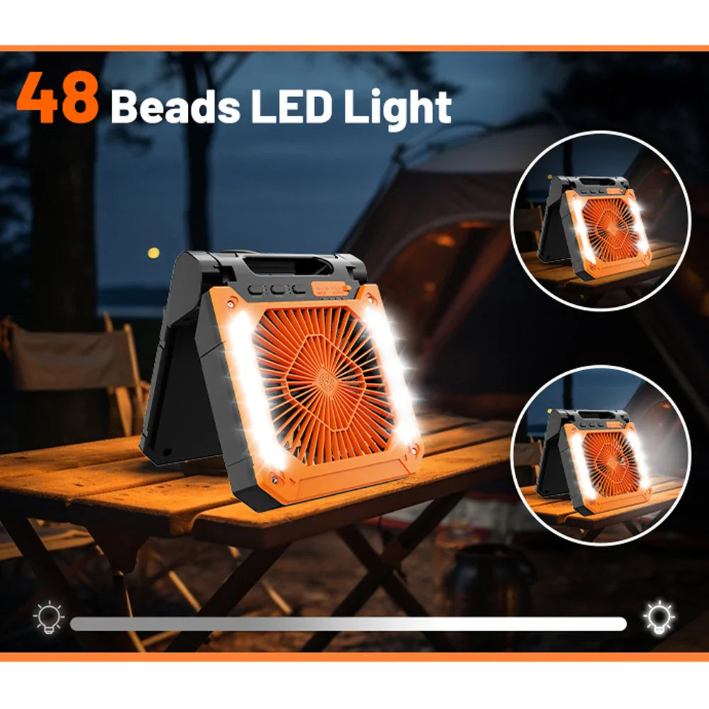 20000mAh Bærbar Elektrisk Vifte med LED Lys — USB, Sol & Bil Lading for Camping | Luvikno