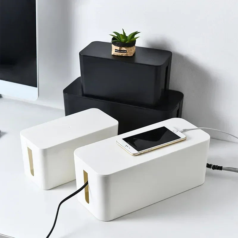 Luvikno | Kabelux Kabelboks med lokk | 32×13×12 cm | Stikkontakt & Lading Kabel Organizer | Støvbeskyttelse for Strømforsyninger & Rutere