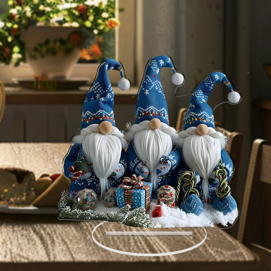 GlasNordic Jule Gnomen Dekorasjon | Akryl Bordfigur 18 cm | 3 Gnomer i Blå | Festlig Dekorasjon for Stue, Kjøkken & Kontor Luvikno