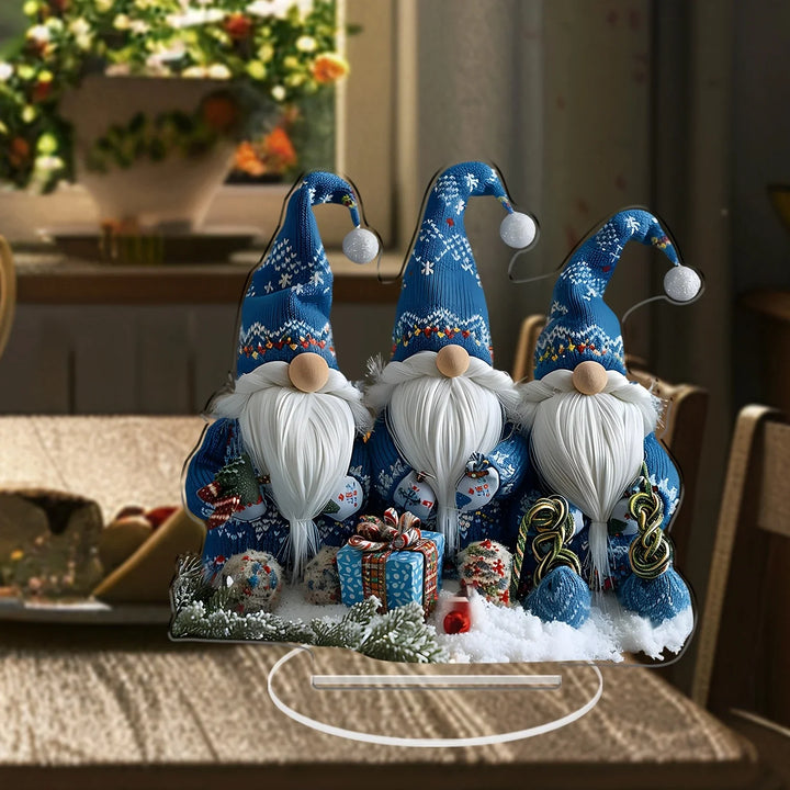 GlasNordic Jule Gnomen Dekorasjon | Akryl Bordfigur 18 cm | 3 Gnomer i Blå | Festlig Dekorasjon for Stue, Kjøkken & Kontor Luvikno