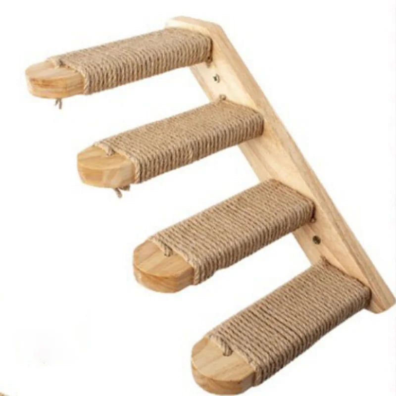 Kattestige for veggmontering laget av tre med sisal Luvikno