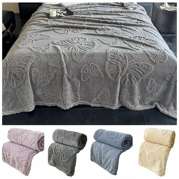 Dobbeltsidig avkjølende teppe med pustende kald effekt og 3D sommerfugl jacquard-design | Luvikno