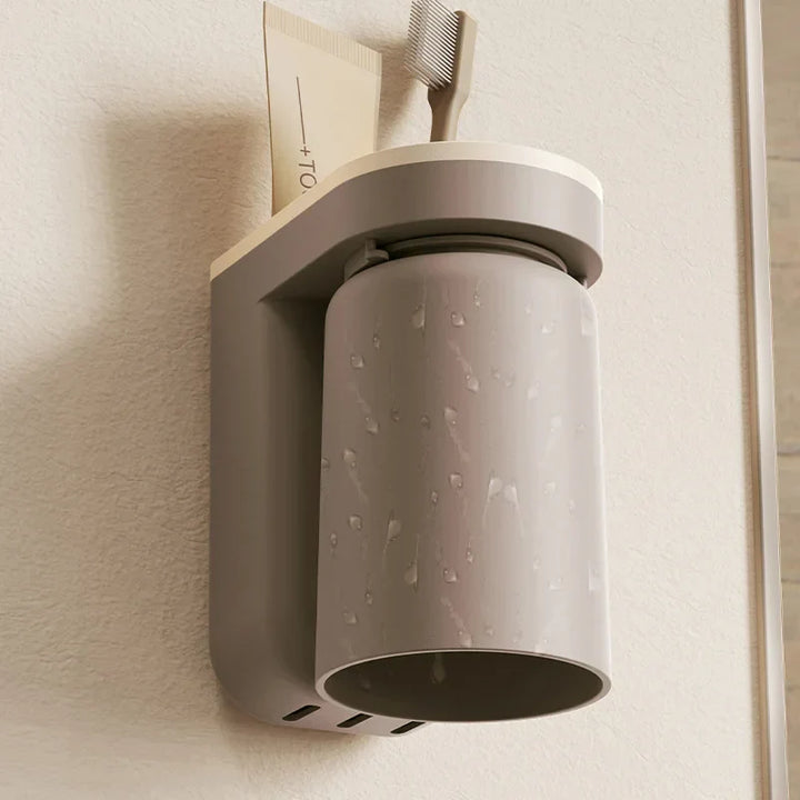 DuoClean 2-i-1 Veggmontert for Tannbørste og Kopp – Smart Lagring Uten Boring Luvikno
