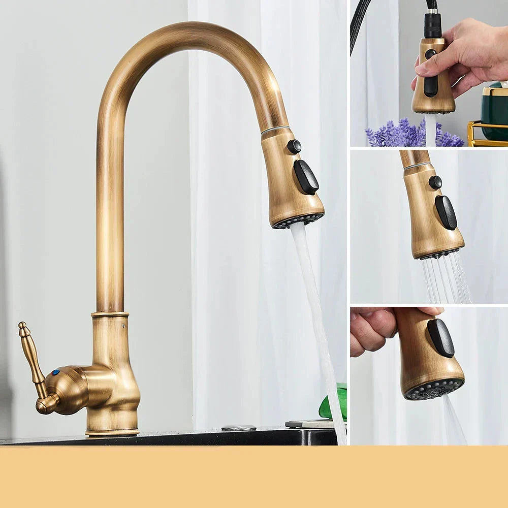 Luvikno | VintageTap Antikk Messing Kjøkkenkran – Retro Stil Blandebatteri med Svingtut