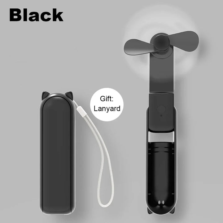 Bærbar mini håndholdt USB-vifte – Oppladbar sammenleggbar lommevifte med batteri, kjølevifte og strømbank-funksjon | Luvikno