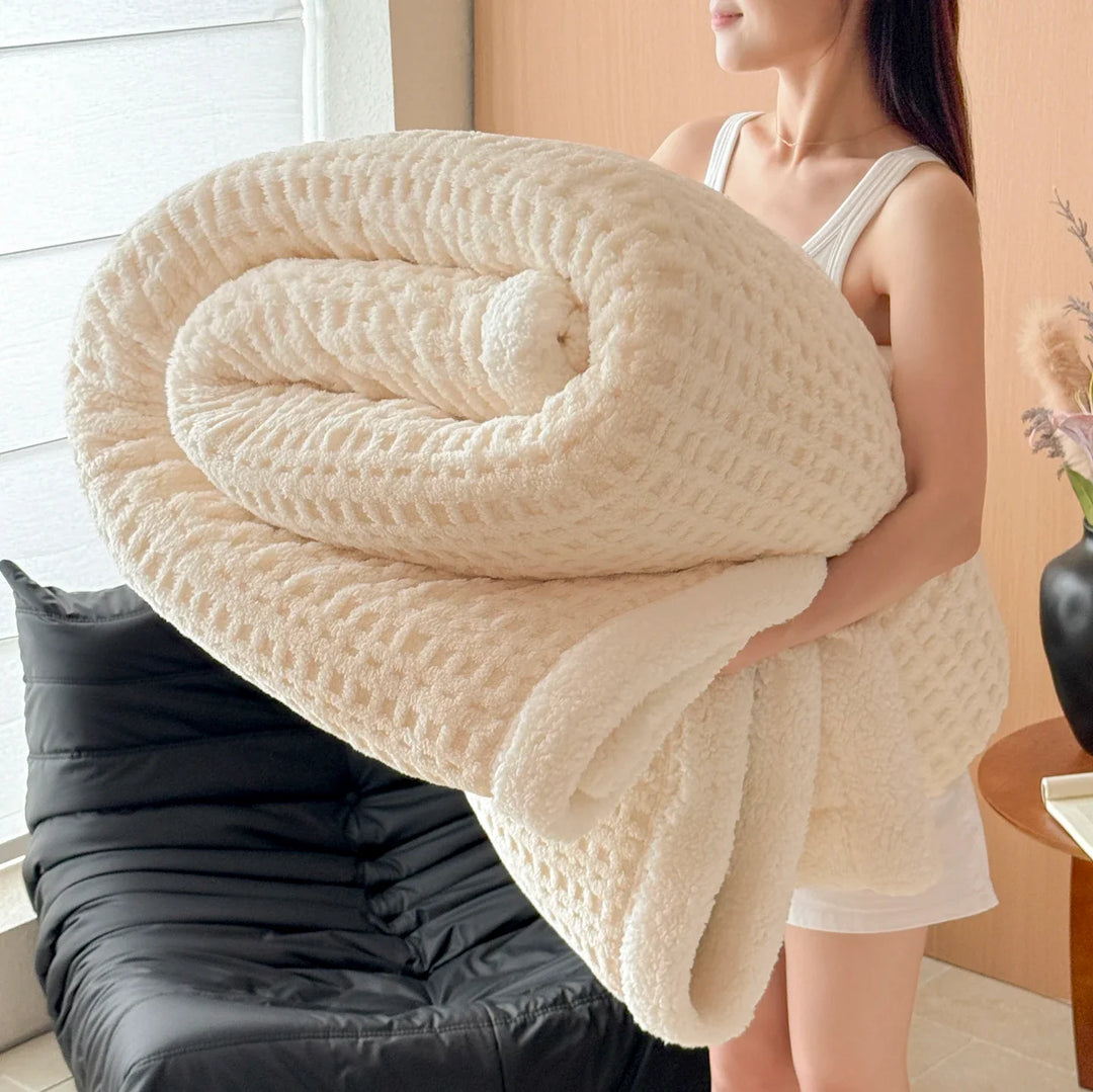 Vinter Drøm Teppet – Dobbel Lag Fleece Teppet med Lamull Utseende | Ultra Varmt, Mykt & Hudvennlig | For Sofa, Seng & Kalde Vinterdager Luvikno