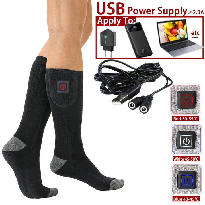 Elektrisk oppvarmede sokker | USB oppvarmede sokker for kvinner og menn | 3 varmeinnstillinger | Ideell for ski, sykling og utendørs | ThermaStep Luvikno