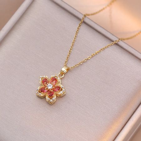 Rotating Flower Pendant Necklace – Non-Tarnish Allsidig Smykke Luvikno