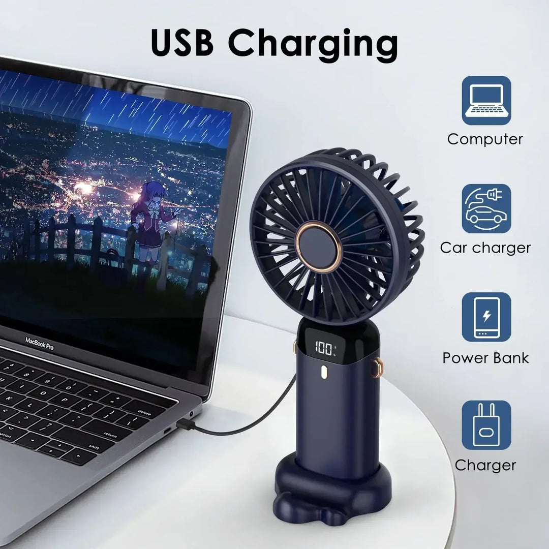 5000mAh Håndholdt Mini Vifte – Trådløs USB Oppladbar Bærbar Vifte med Digital Skjerm, Telefonholder, 5-Hastighets Falt Nakke Hengende Vifte | Luvikno