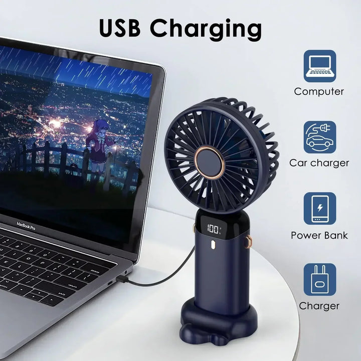 5000mAh Håndholdt Mini Vifte – Trådløs USB Oppladbar Bærbar Vifte med Digital Skjerm, Telefonholder, 5-Hastighets Falt Nakke Hengende Vifte | Luvikno