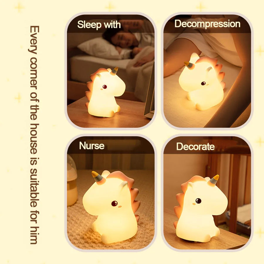 DreamiCorn LED Nattlys Enhjørning | Myk Silikon & USB Oppladbar | Berøringskontroll & 2 Lysstyrkenivåer | Barnerom & Gaveidé Luvikno
