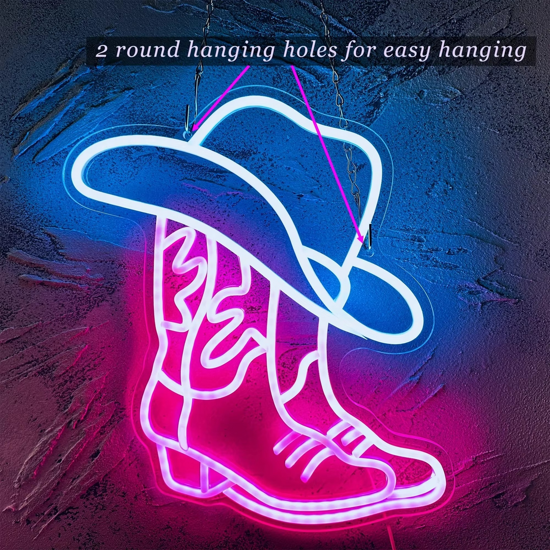 USB-drevet cowboystøvler neonskilt for westerninnredning Luvikno