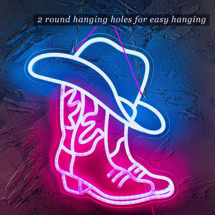 USB-drevet cowboystøvler neonskilt for westerninnredning Luvikno