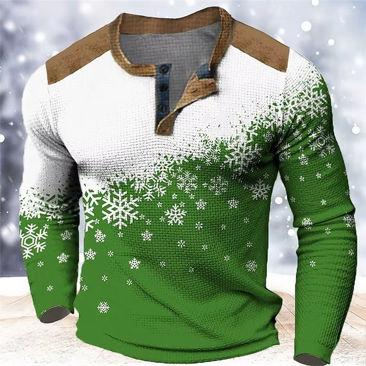 Christmas Snøfnugg Gradient 3D Print Henley Skjorte for Menn Luvikno
