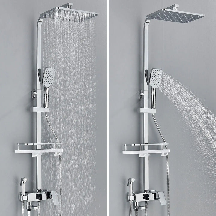 Luvikno | RainFlow Luxe Regn Dusjsett – justerbar messinglyd dusjarmatur med 4 funksjoner