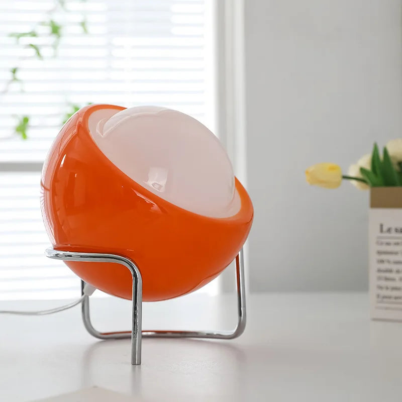 Aurivio Bordlampe | Glass & Rustfritt Stål | Retro-Nordisk Design | LED Nattlys Beige/Oransje | Ø21×H25 cm Luvikno