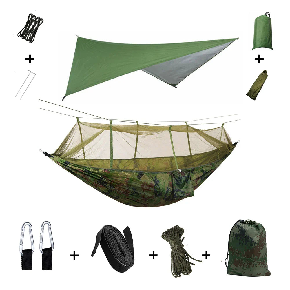 Luvikno | Trek Viva Camping Hengekøye | Integrert Myggnett & Regntrekk | Ultralett & Rivsterk | 3-i-1 Utendørs Løsning