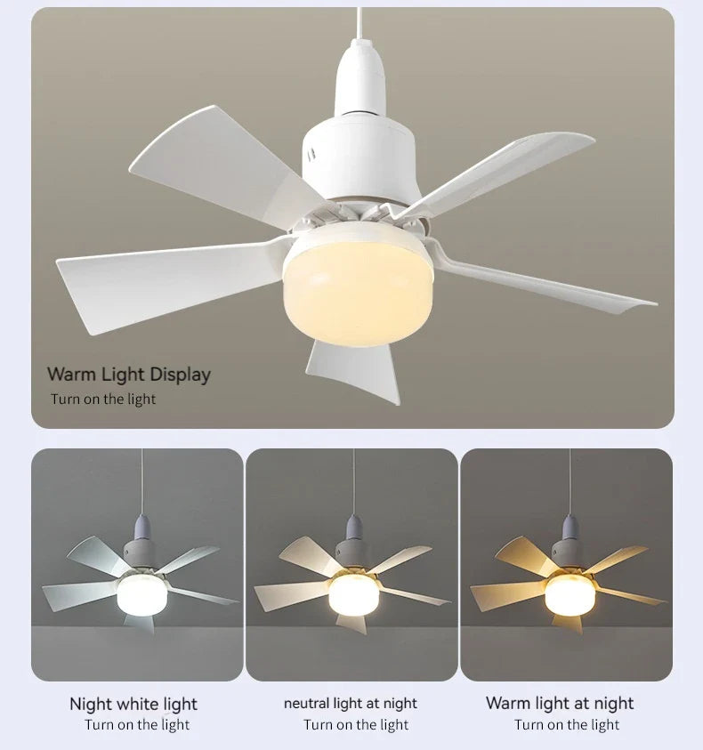 30W E27 Takvifte Lys med Fjernkontroll - LED Dimming Funksjon, Intelligent Stille Vifte for Soverom & Stue | Luvikno