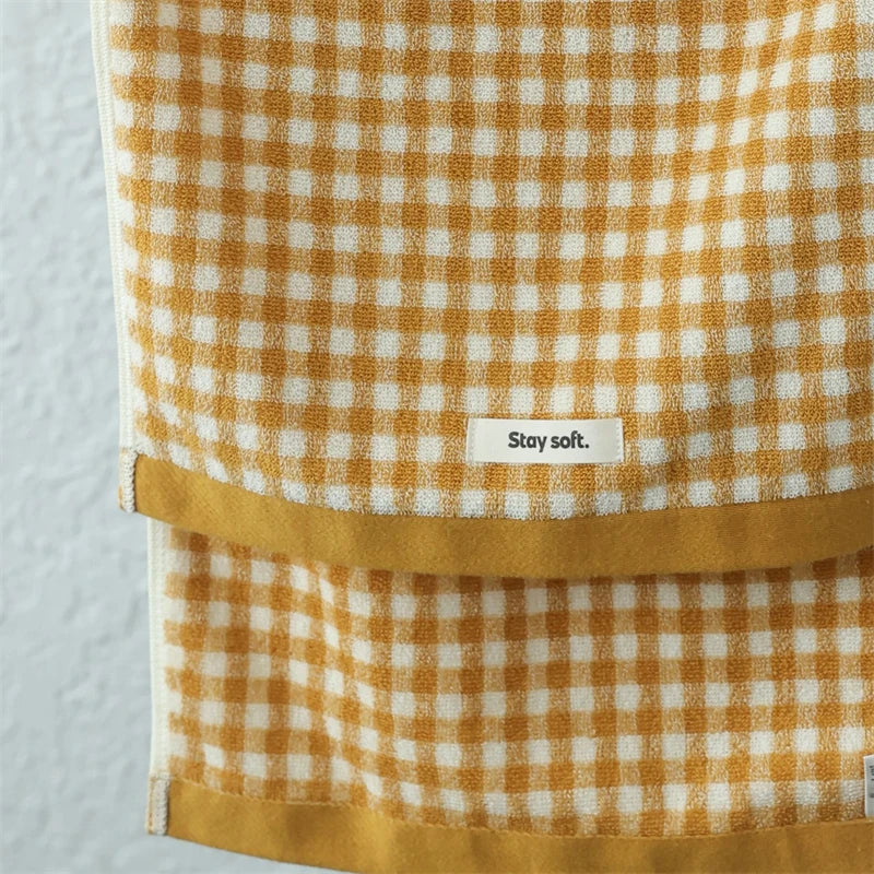 Retro Liten Rute Bomull Håndkle – Mykt & Absorberende Håndkle til Husholdning | Luvikno