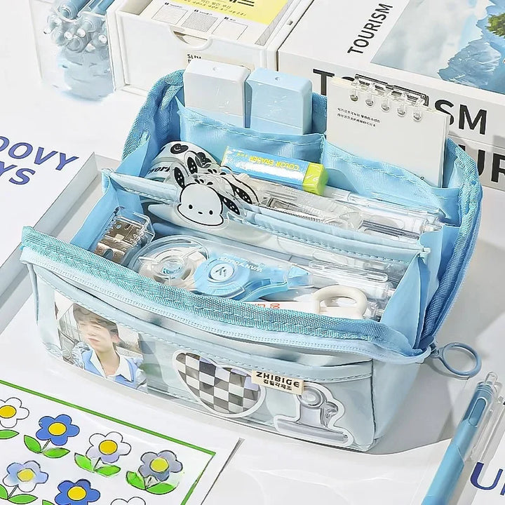 Luvikno | Blyantetui KIDZORA CrystalBag | Gjennomsiktig og Allsidig | 10-lommers design | Stor kapasitet for skole og fritid