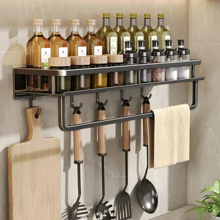 Vegghengt Kjøkkenregale – Plassbesparende og Stilig Aluminium Rack for Kjøkkenutstyr | Luvikno