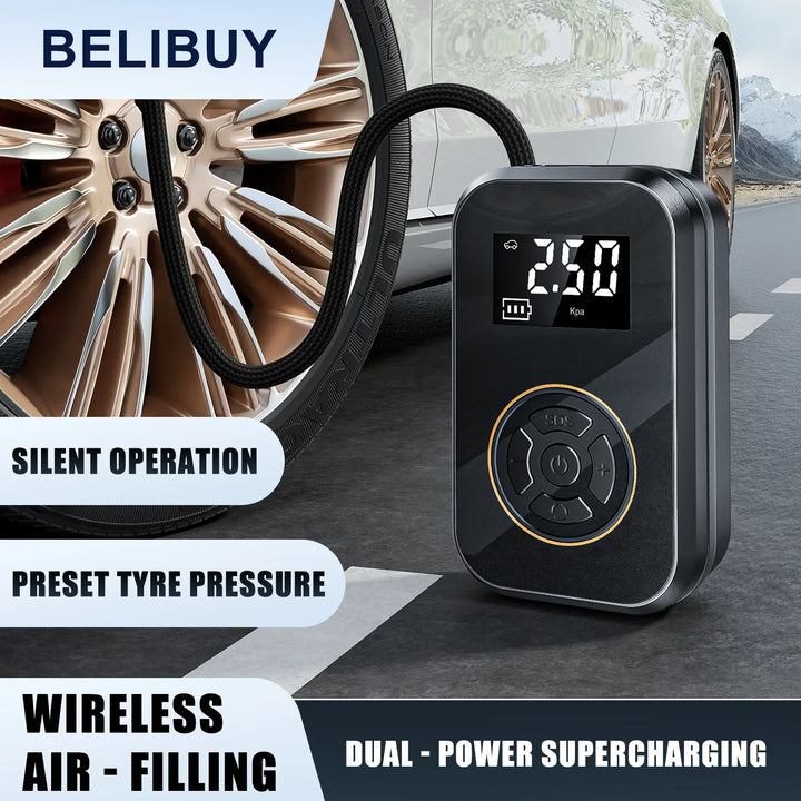 Luvikno | AirVolt Go Kompressor | Trådløs og Oppladbar | Dekktrykk og Power Bank i Én | Kompakt og Mobil