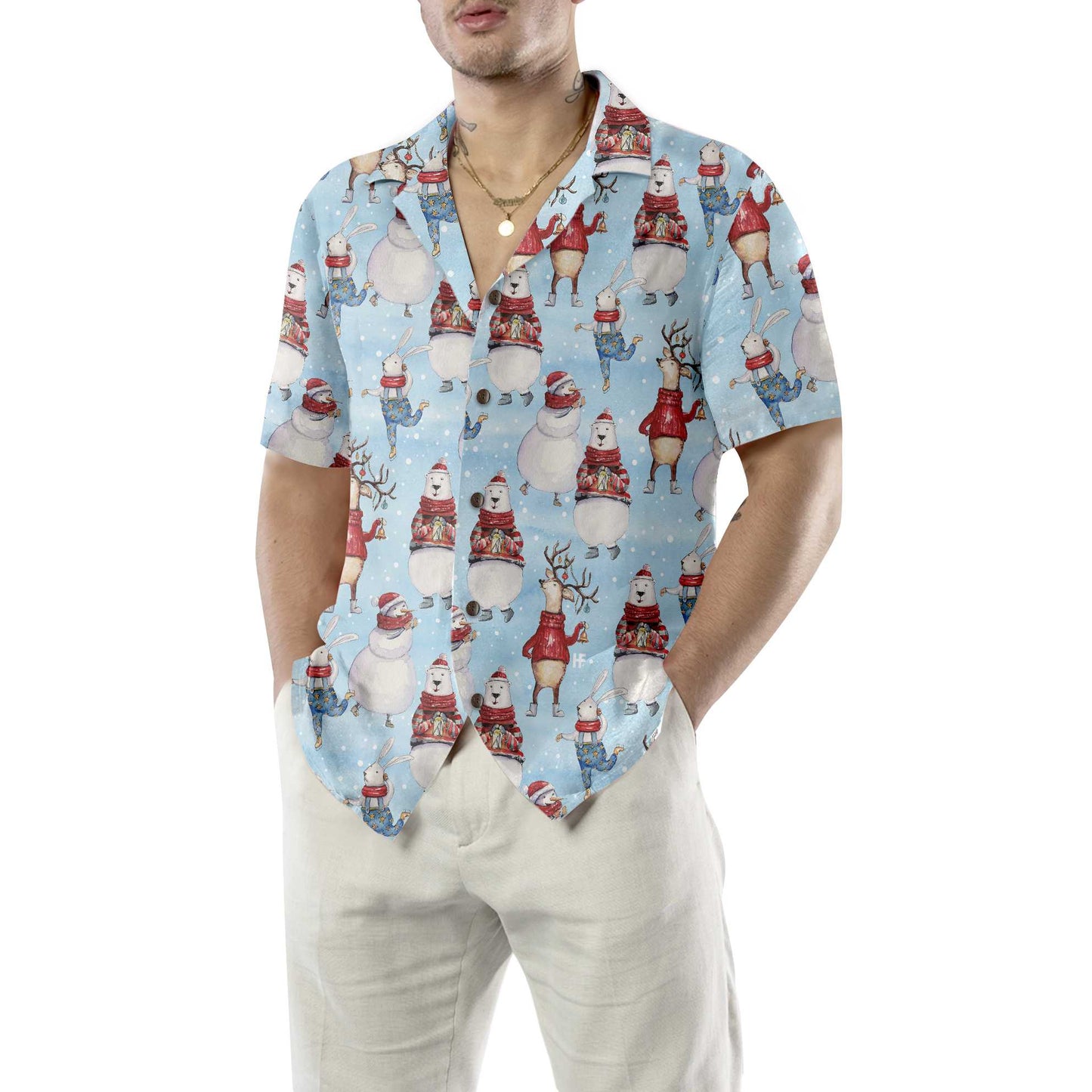 Luvik | Saumaton joulukuosi, jossa on kani ja lumiukko Christmas-Hawaiiganza