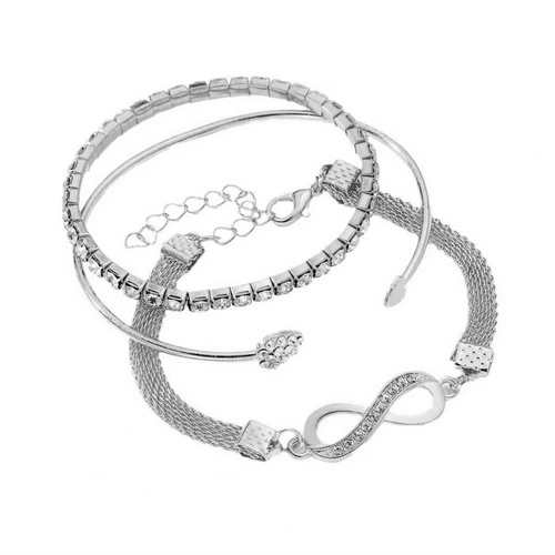 Elegant Rhinestone Heart & Infinite Bracelet Set for Women - 3 Pieces Luvikno