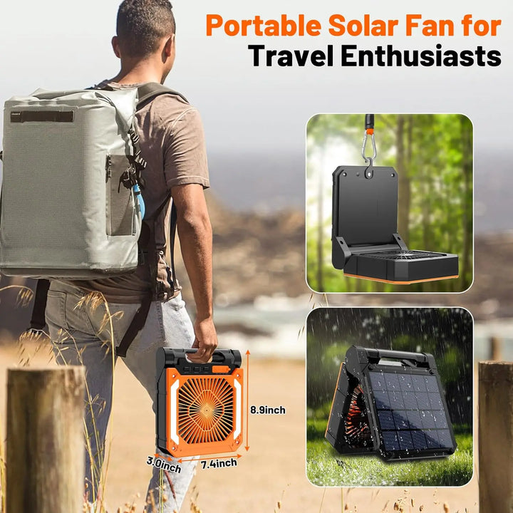 20000mAh Bærbar Elektrisk Vifte med LED Lys — USB, Sol & Bil Lading for Camping | Luvikno
