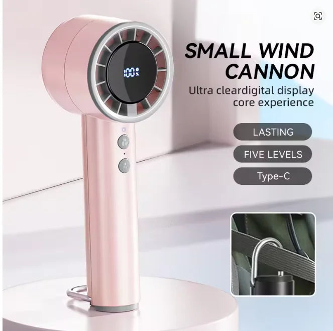 Stille høyhastighets USB håndholdt vifte – Bærbar liten vifte med LED-display, høy vindkraft og kjøleklimaanlegg-funksjon | Luvikno