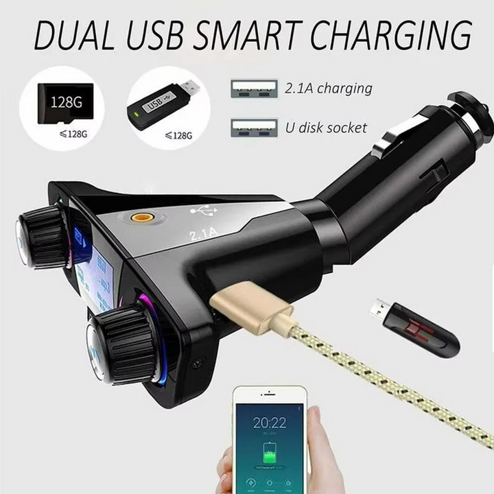 Bluetooth 5.0 Car FM transmitter with dual USB charger and LED display Luvikno