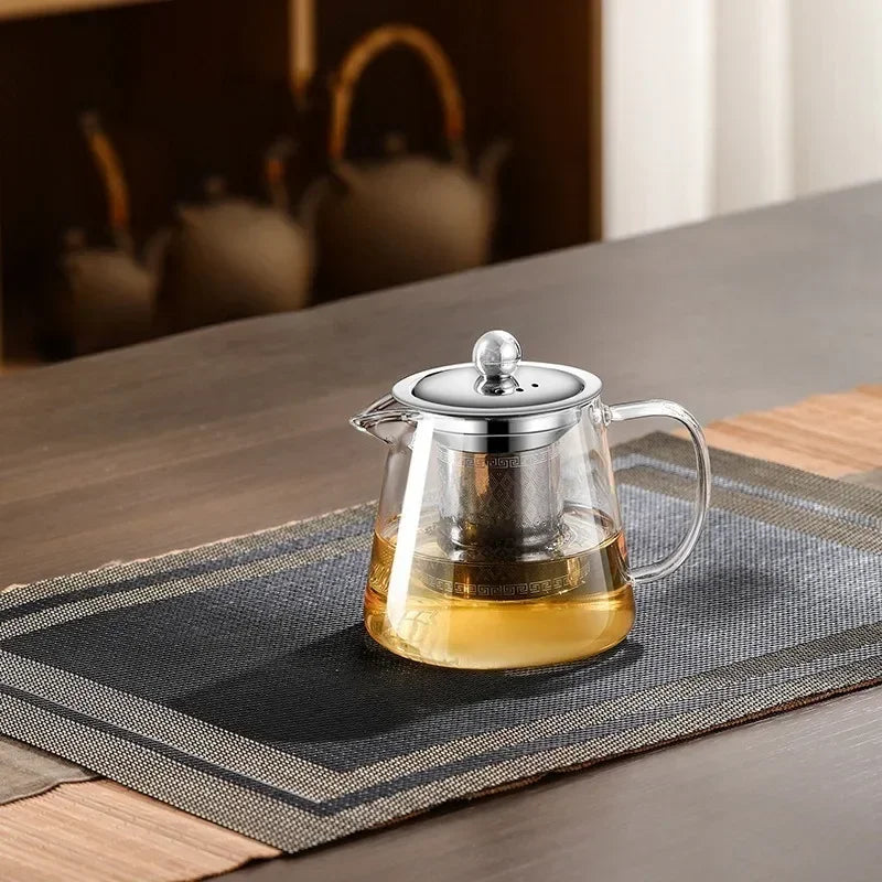 Luvikno | 450ml-950ml Varmeresistent Glass Teapot – Rustfritt Stål Tefilter, Blomsterkjele for Kung Fu Te, Puer og Oolong Te