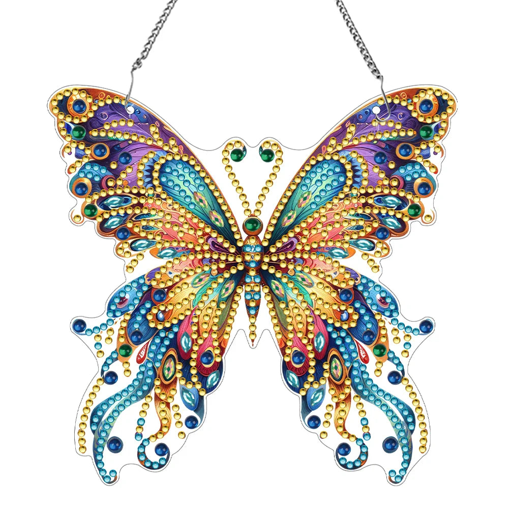 Luvikno | Sommerfuglanheng | 5D DIY Diamantmaling | Dobbelsidig akryl | Glitrende vindusdekorasjon