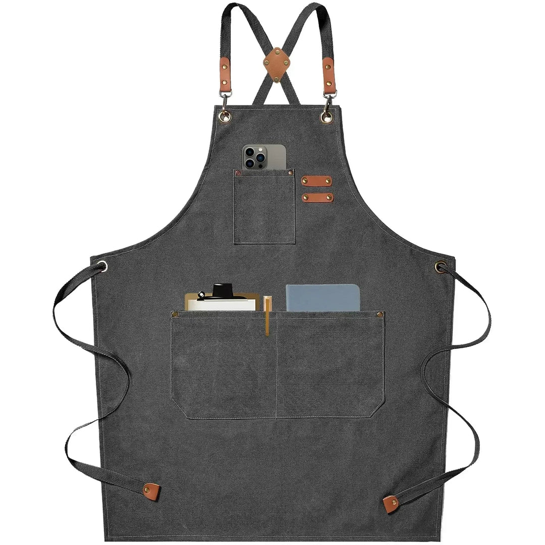 Canvas forkle med lommer, justerbart, Unisex | Luvikno