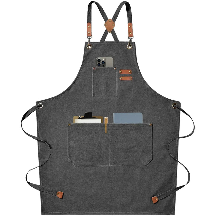 Canvas forkle med lommer, justerbart, Unisex | Luvikno