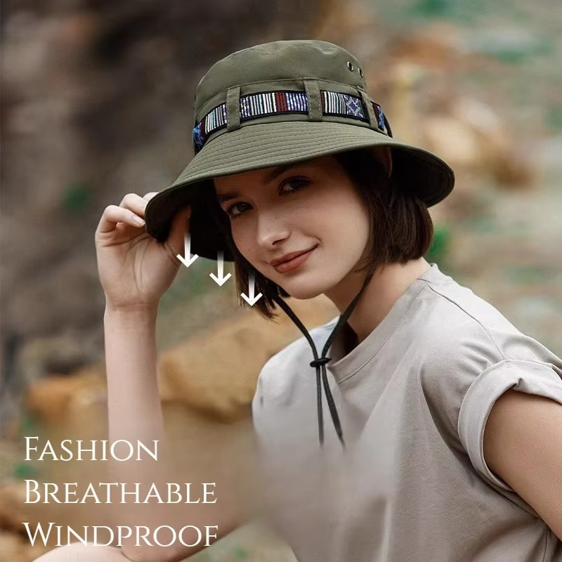 Stripete Boho-stil Sommer Solhatt - Unisex Bred Skjerm Utendørs Caps Luvikno