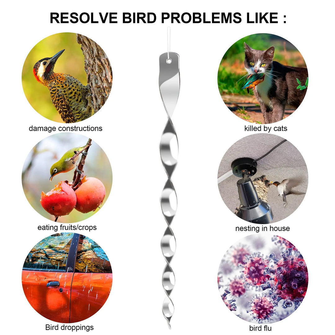 Luvikno | Fugl Skremme Spinner Stenger BirdGuard Reflekter 12-Pieces Sett | 30 cm | Reflekterende Hagedekorasjon | Skremmer Vekk Fugler & Beskytter Frukt, Grønnsaker & Bed.