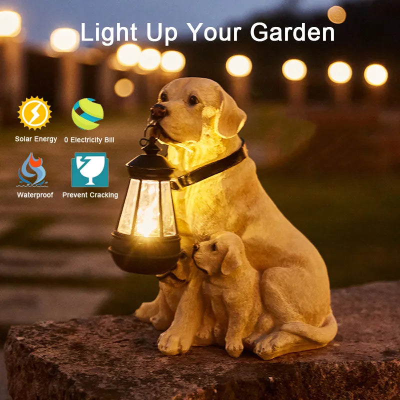 Solcel-drevet utendørs harpiks hundestatue lampe | Luvikno