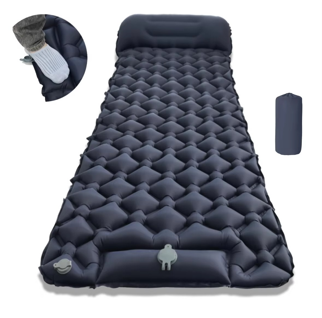 Ultra-comfort oppblåsbar campingmadrass med integrert pute og pumpe Luvikno