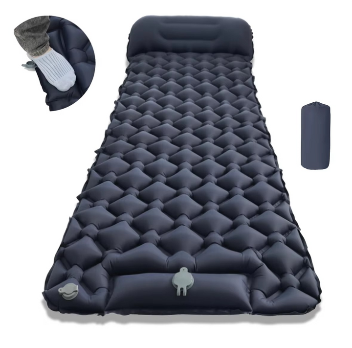 Ultra-comfort oppblåsbar campingmadrass med integrert pute og pumpe Luvikno
