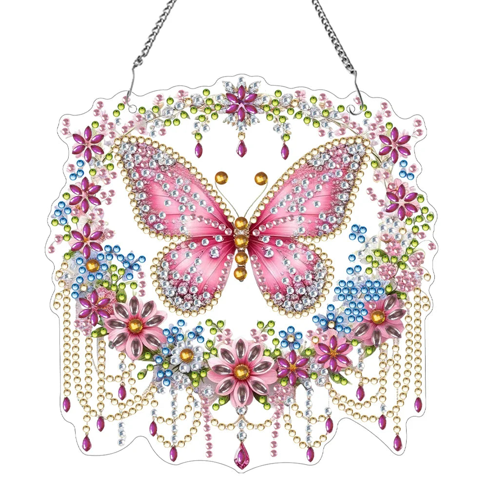 Luvikno | Sommerfuglanheng | 5D DIY Diamantmaling | Dobbelsidig akryl | Glitrende vindusdekorasjon