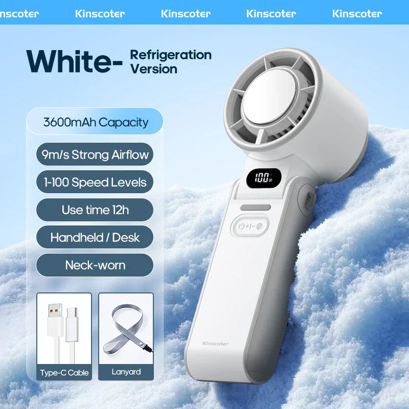 CoolityGo Håndholdt Vifte med Is-Kjøling Teknologi | 100 Fartnivåer | 3600mAh Batteri | Sammenleggbar & Ultralett | Luvikno