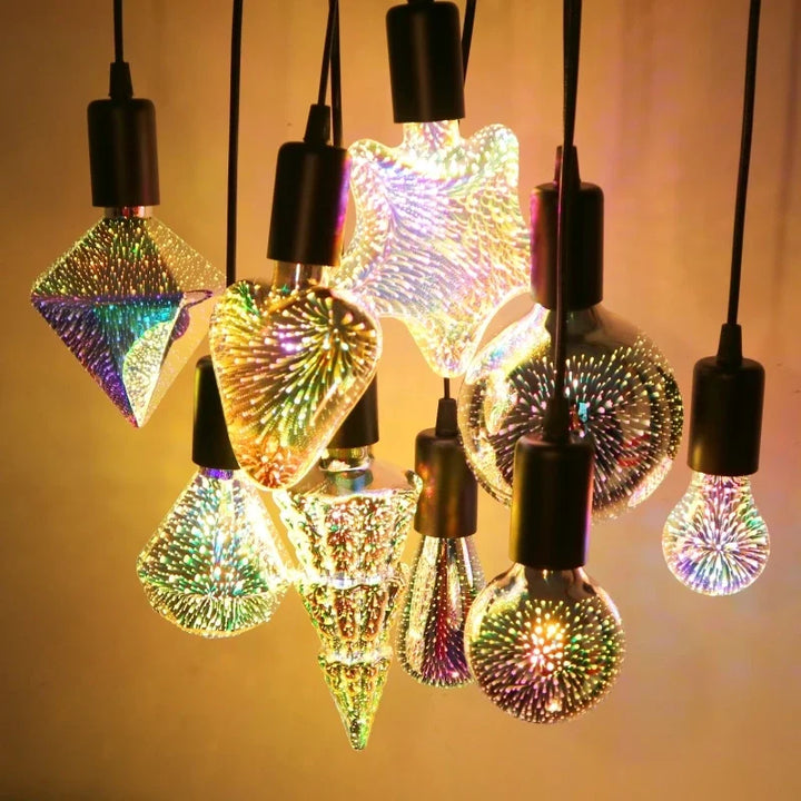 3D LED-pære | Vintage fyrverkeri effektlampe med E27 sokkel | 6W 85–265V | Dekor, fest- og julebelysning | Auravia Luvikno