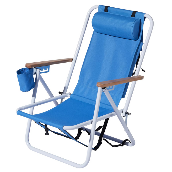 2-Pack Sammenleggbare Høystyrke Strandstoler med Justerbart Hodefter – Blå Luvikno