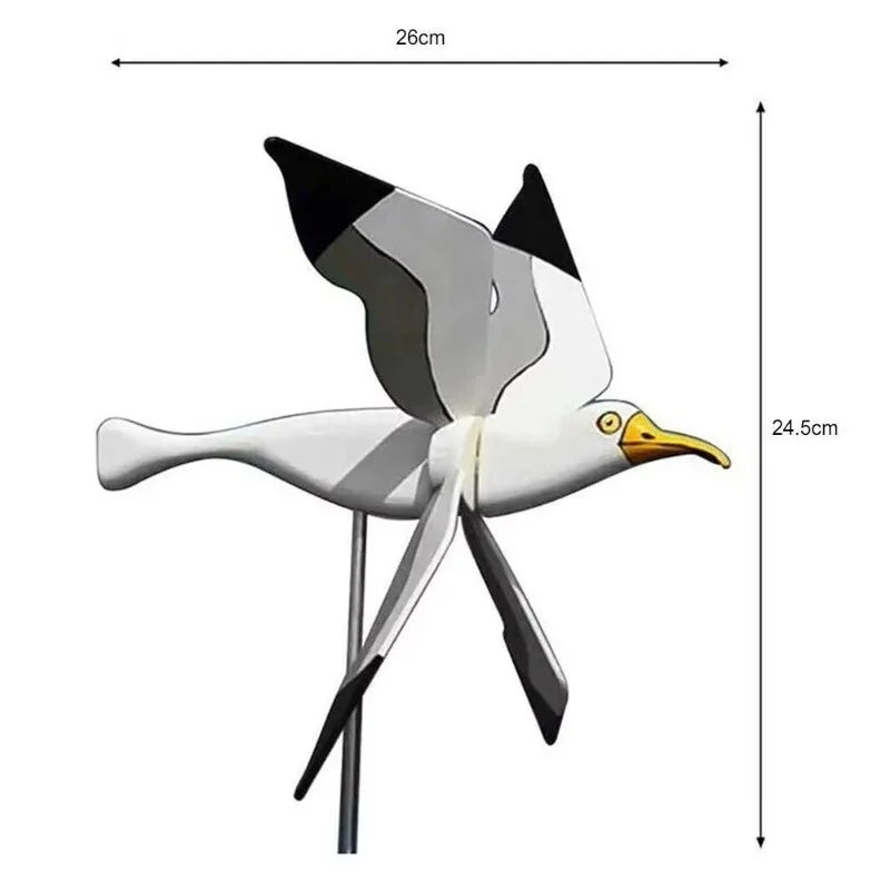 Luvikno | Hagedekor vind fugl SkyGull | Kreativ vindmølle med måkemotiv | Værbestandig og høydejusterbar | 25 cm figur