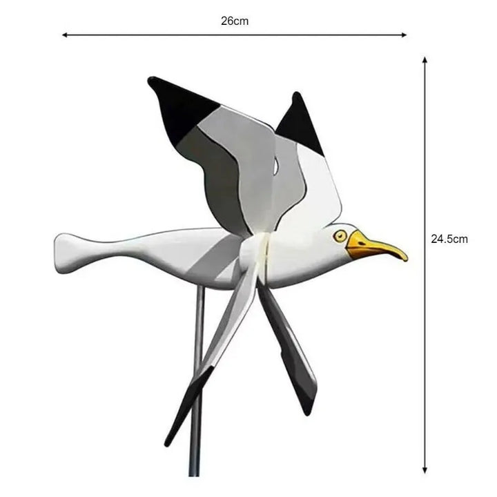 Luvikno | Hagedekor vind fugl SkyGull | Kreativ vindmølle med måkemotiv | Værbestandig og høydejusterbar | 25 cm figur