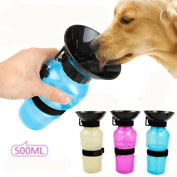 Luvikno | Hund Vannflaske HydroPaws | 2-i-1 med Skål | Lekkasjesikker & Bærbar | 500ml | Blå, Rosa, Grå